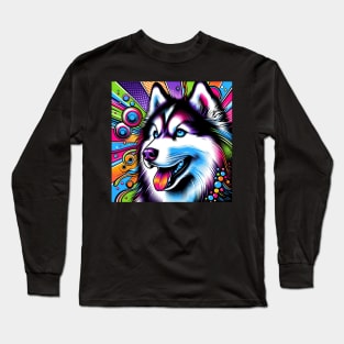 Pop Art Siberian Husky Tee - Sleek Canine Couture Long Sleeve T-Shirt